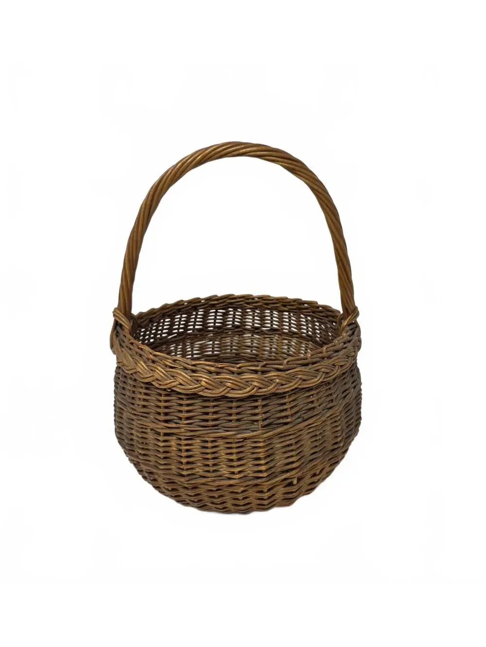 Vintage Handwoven Willow Gathering Basket Round Primitive Farmhouse 12 Inch